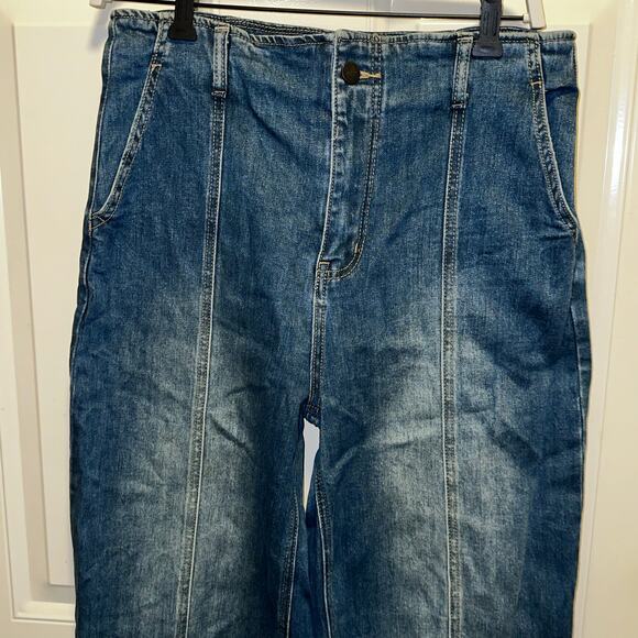 MITTOSHOP MEDIUM WASH SEAM DETAIL WIDE LEG DENIM JEANS - Picture 6 of 8